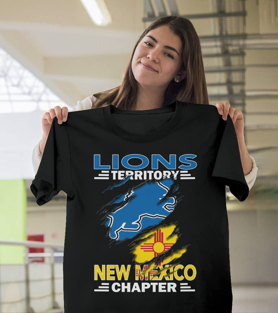 Lions Territory New Mexico Chapter Zia Symbol Blue Lion T-Shirt