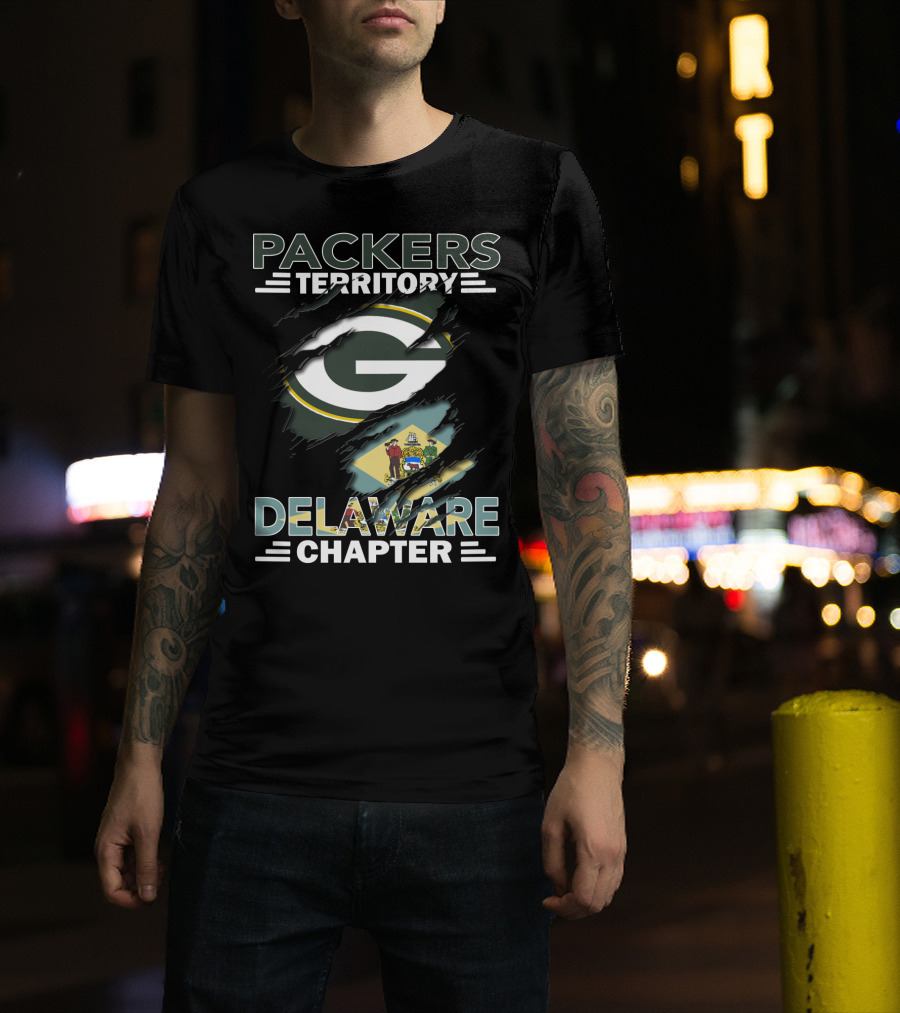 Packers Territory Delaware Chapter Green Bay Football Team Delaware Flag T-Shirt