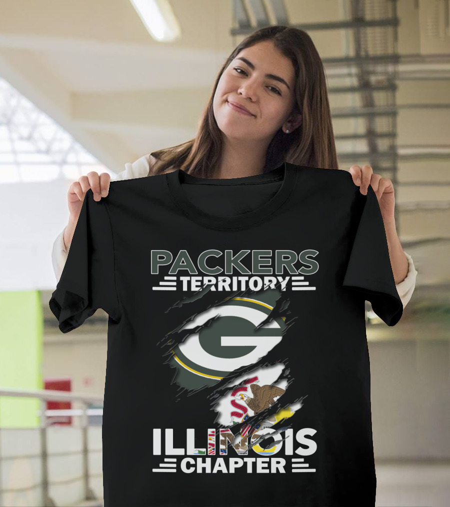 Packers Territory Illinois Chapter Green Bay Packers Logo and Illinois State Flag T-Shirt