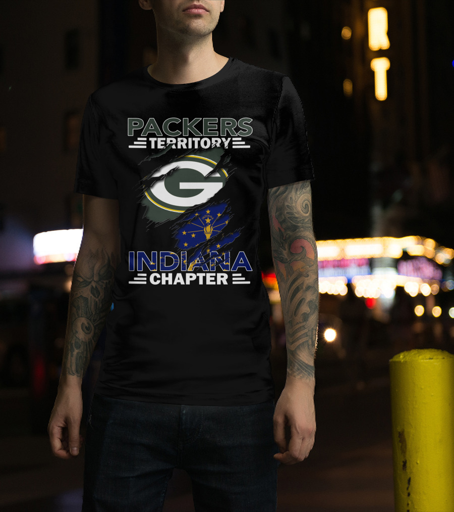 Packers Territory Indiana Chapter Green Bay Packers Logo With Indiana State Flag T-Shirt