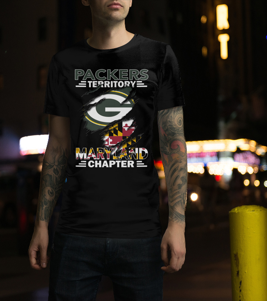 Packers Territory Maryland Chapter Green Bay Logo Maryland Flag T-Shirt