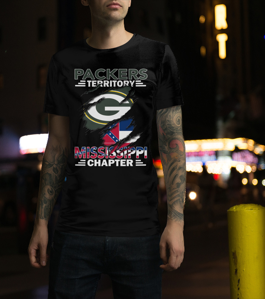 Packers Territory Mississippi Chapter Green Bay Packers Logo And Mississippi Flag Elements T-Shirt