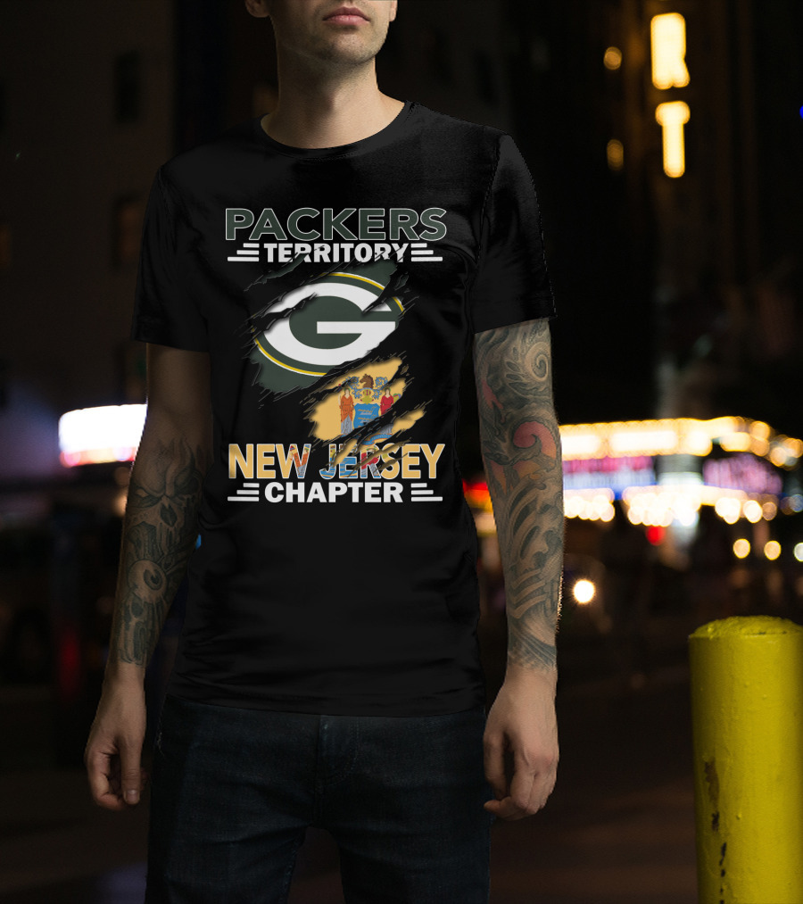 Packers Territory New Jersey Chapter Green Bay Logo And State Flag T-Shirt