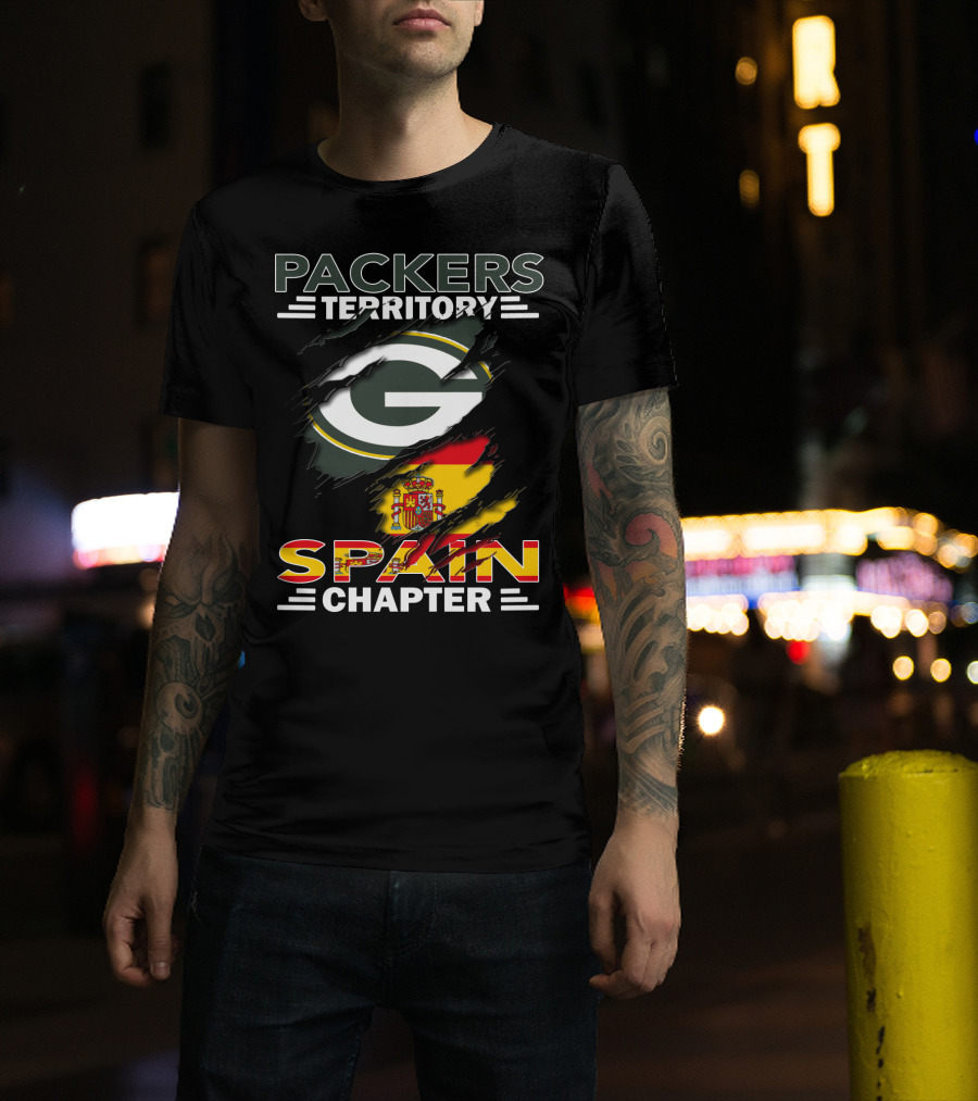 Packers Territory Spain Chapter Green Bay Logo With Spanish Flag T-Shirt
