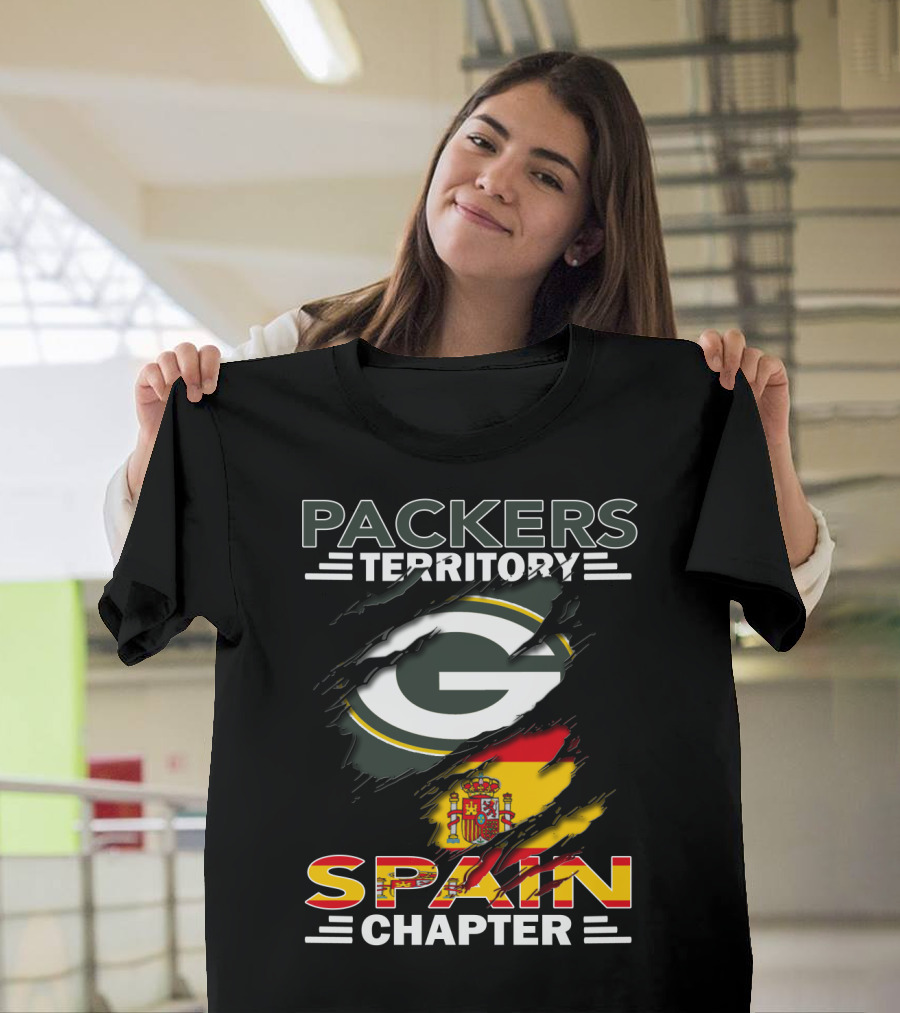 Packers Territory Spain Chapter Green Bay Logo with Spanish Flag T-Shirt