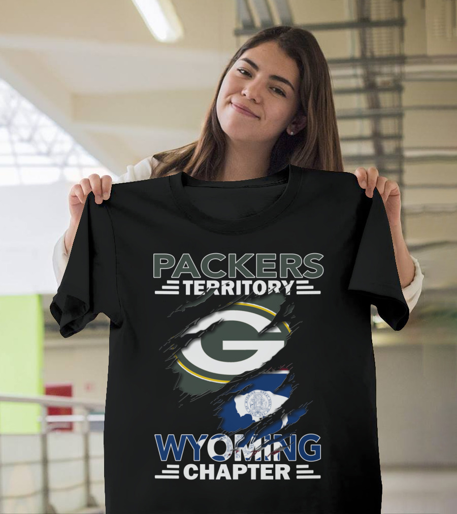 Packers Territory Wyoming Chapter Green Bay Logo with Wyoming Flag T-Shirt