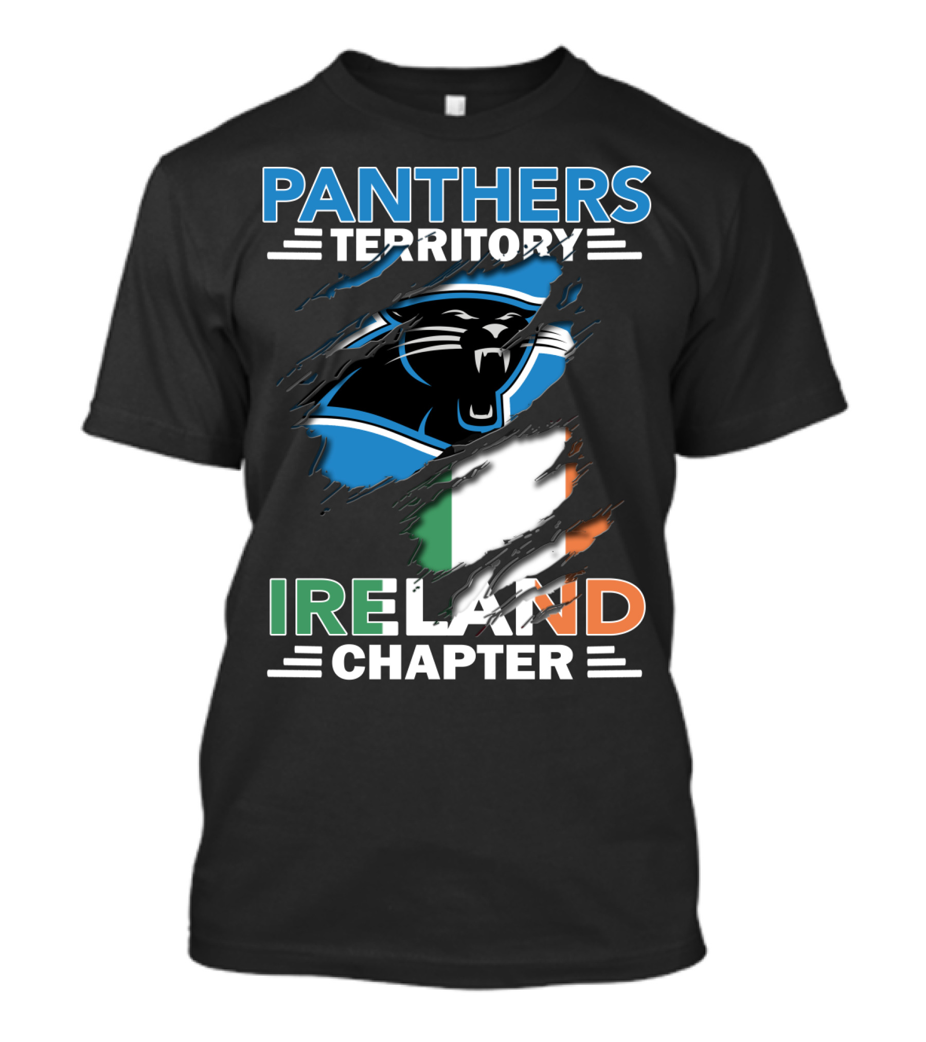 Panthers Territory Ireland Chapter Logo With Irish Flag And Panther Emblem T-Shirt