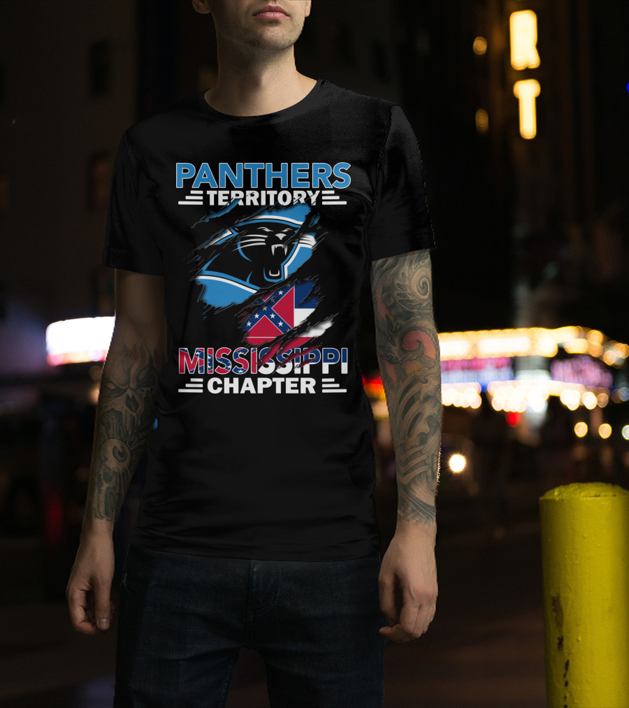 Panthers Territory Mississippi Chapter Flag And Panther Claw Mark Emblem T-Shirt