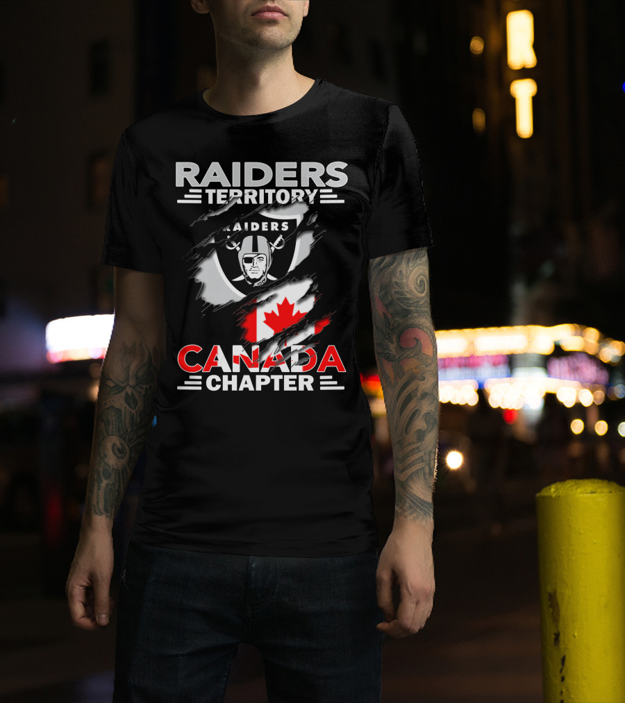Raiders Territory Canada Chapter Raiders Flag Logo Canadian Flag T-Shirt