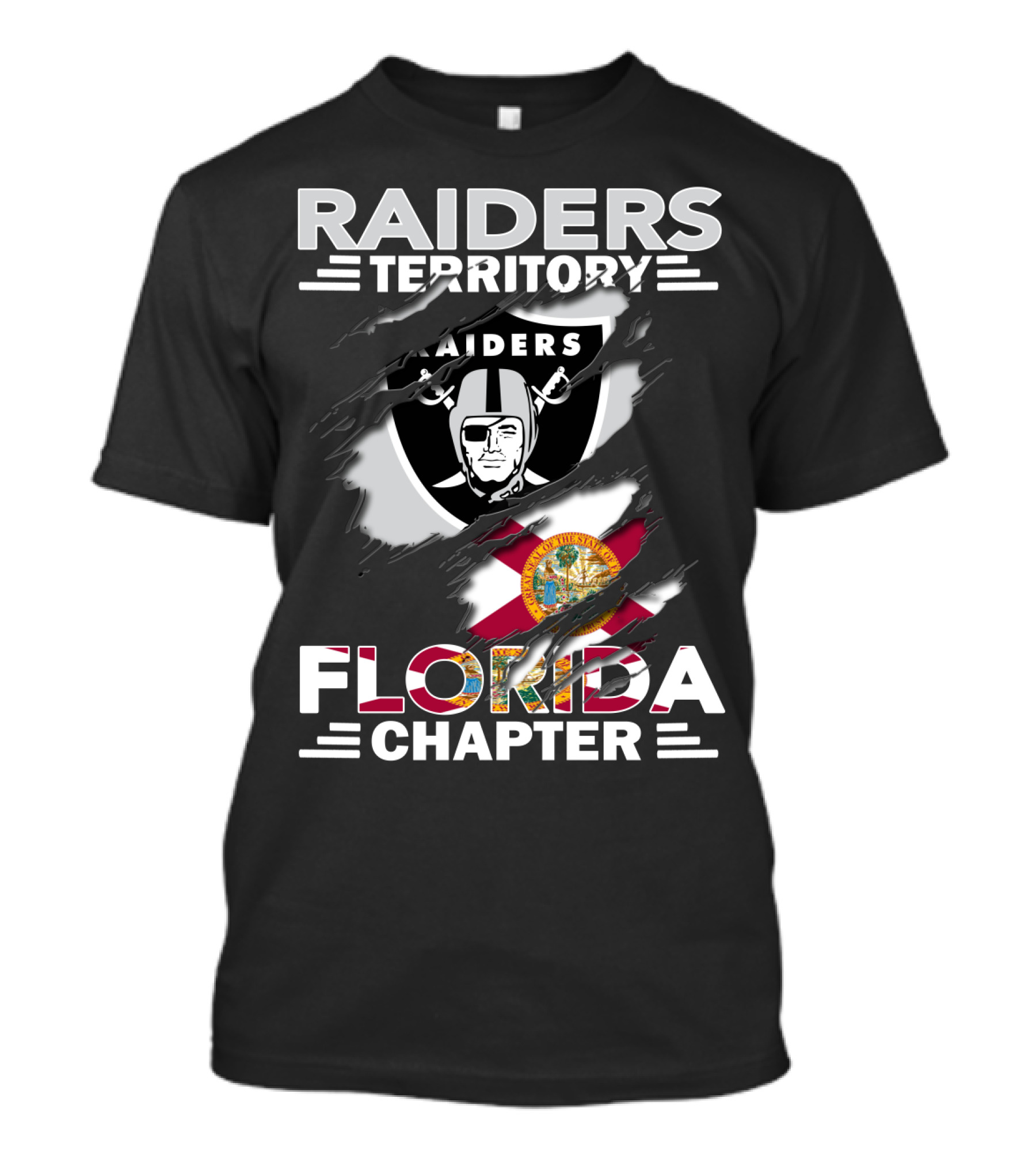Raiders Territory Florida Chapter NFL Team Supporters Emblem With Florida State Flag T-Shirt