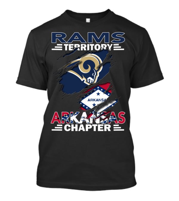 Rams Territory Arkansas Chapter NFL Supporters Logo And Arkansas Flag Integration T-Shirt