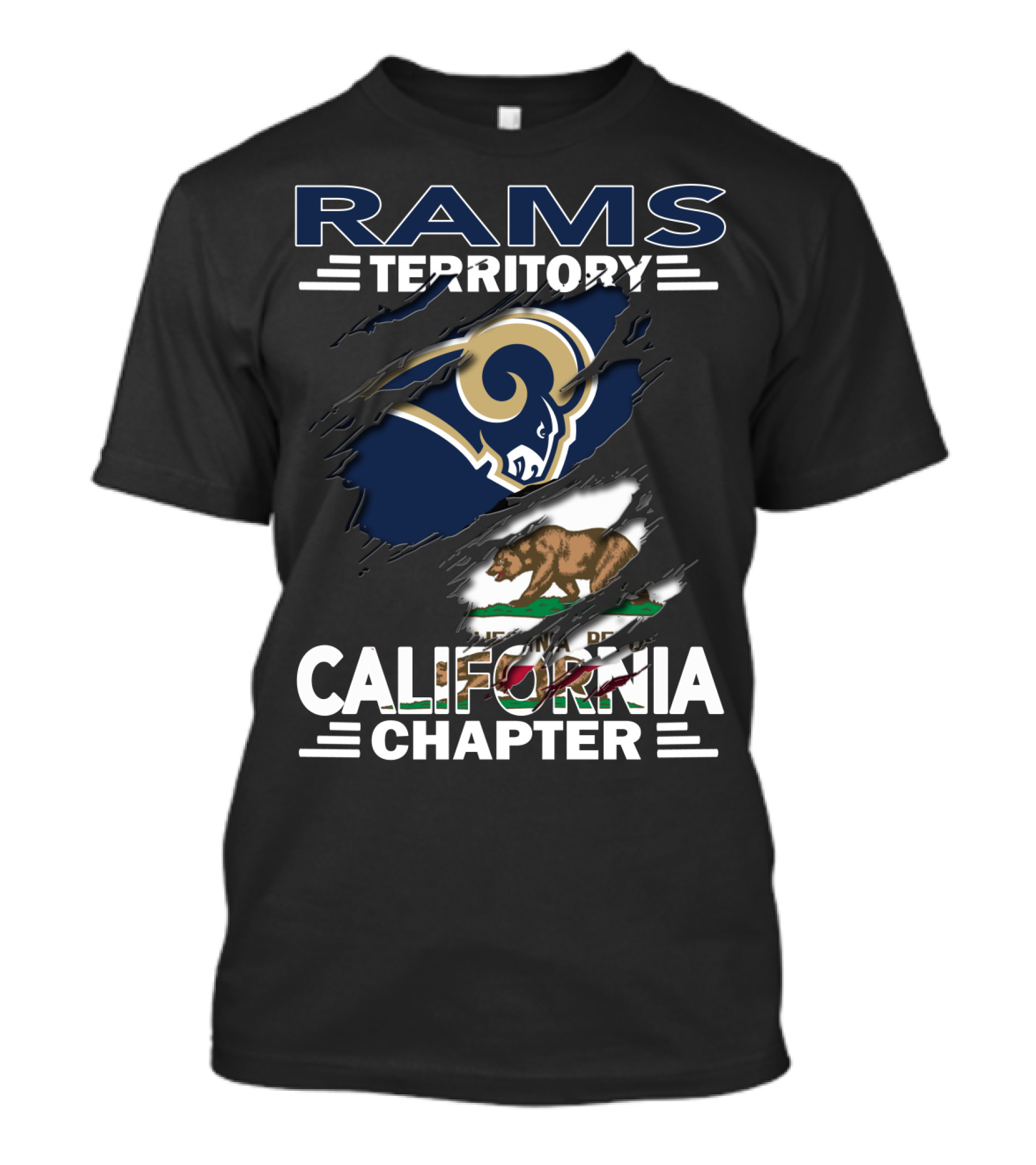 Rams Territory California Chapter Bear Flag Rip T-Shirt