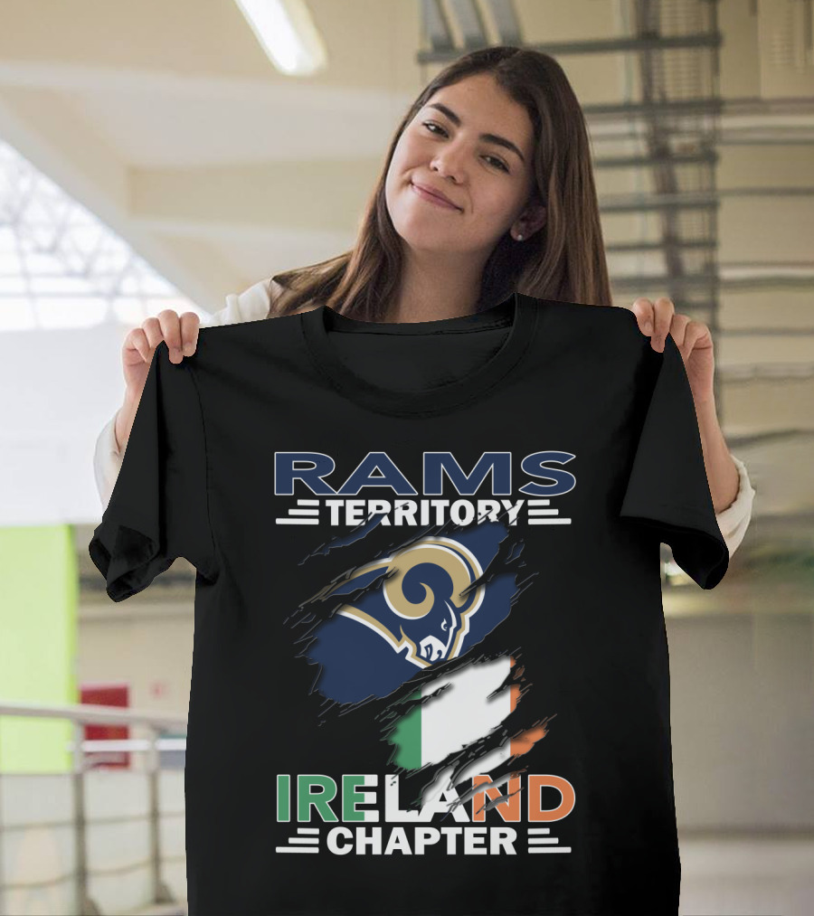 Rams Territory Ireland Chapter NFL Fan Logo with Irish Flag T-Shirt