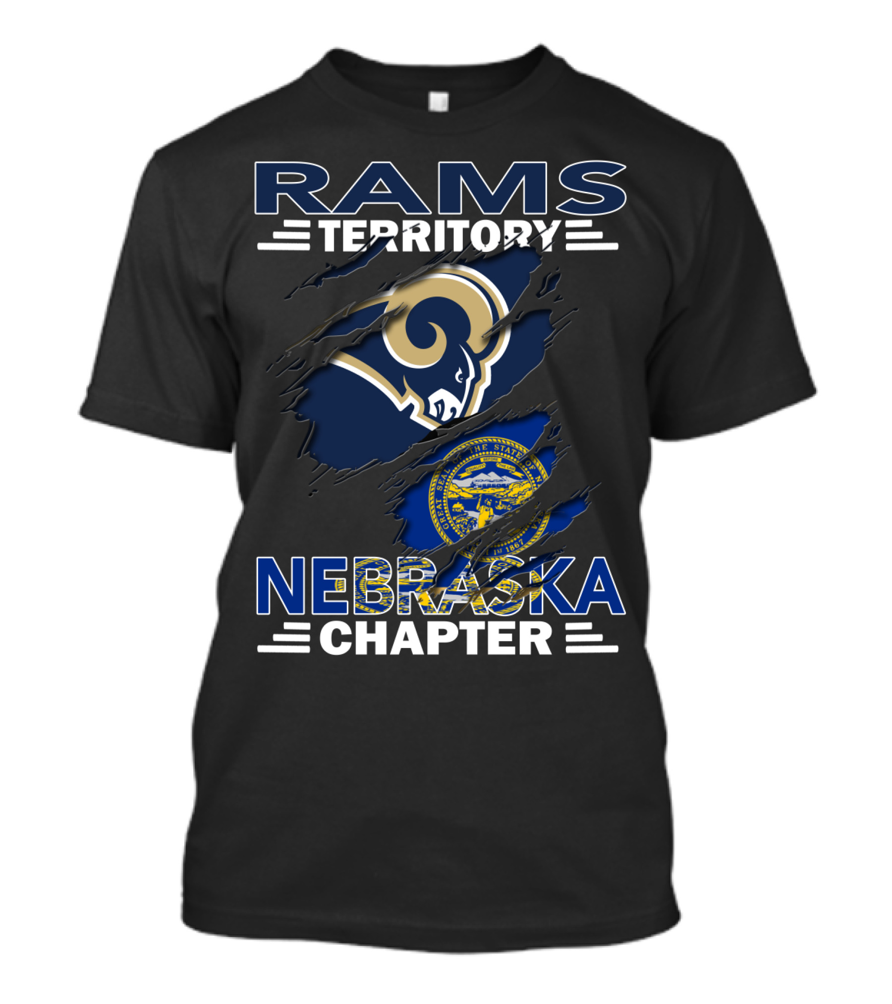 Rams Territory Nebraska Chapter State Seal And Team Logo Fusion T-Shirt