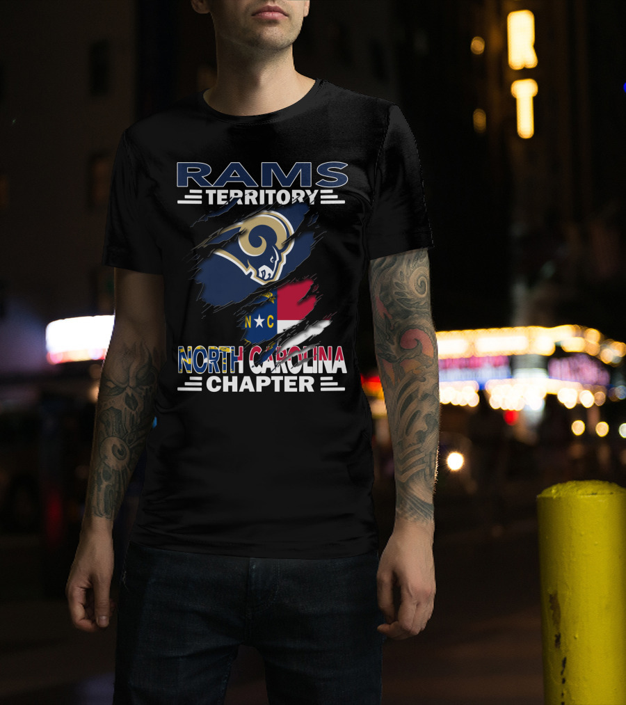 Rams Territory North Carolina Chapter Logo With Torn Flag T-Shirt