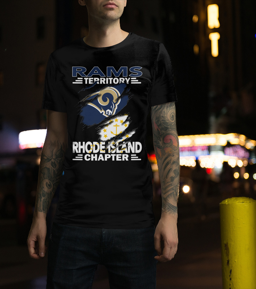 Rams Territory Rhode Island Chapter With Rams Logo And Rhode Island Flag Elements T-Shirt