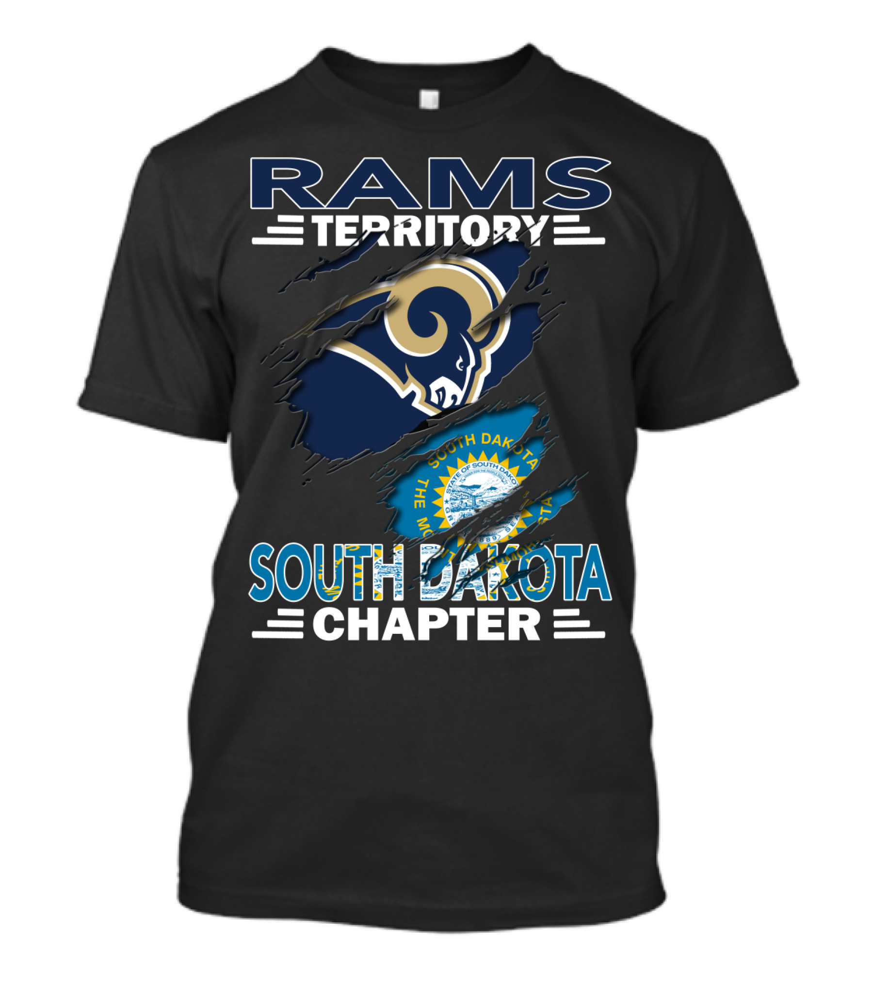 Rams Territory South Dakota Chapter Los Angeles Rams Fans With State Seal T-Shirt