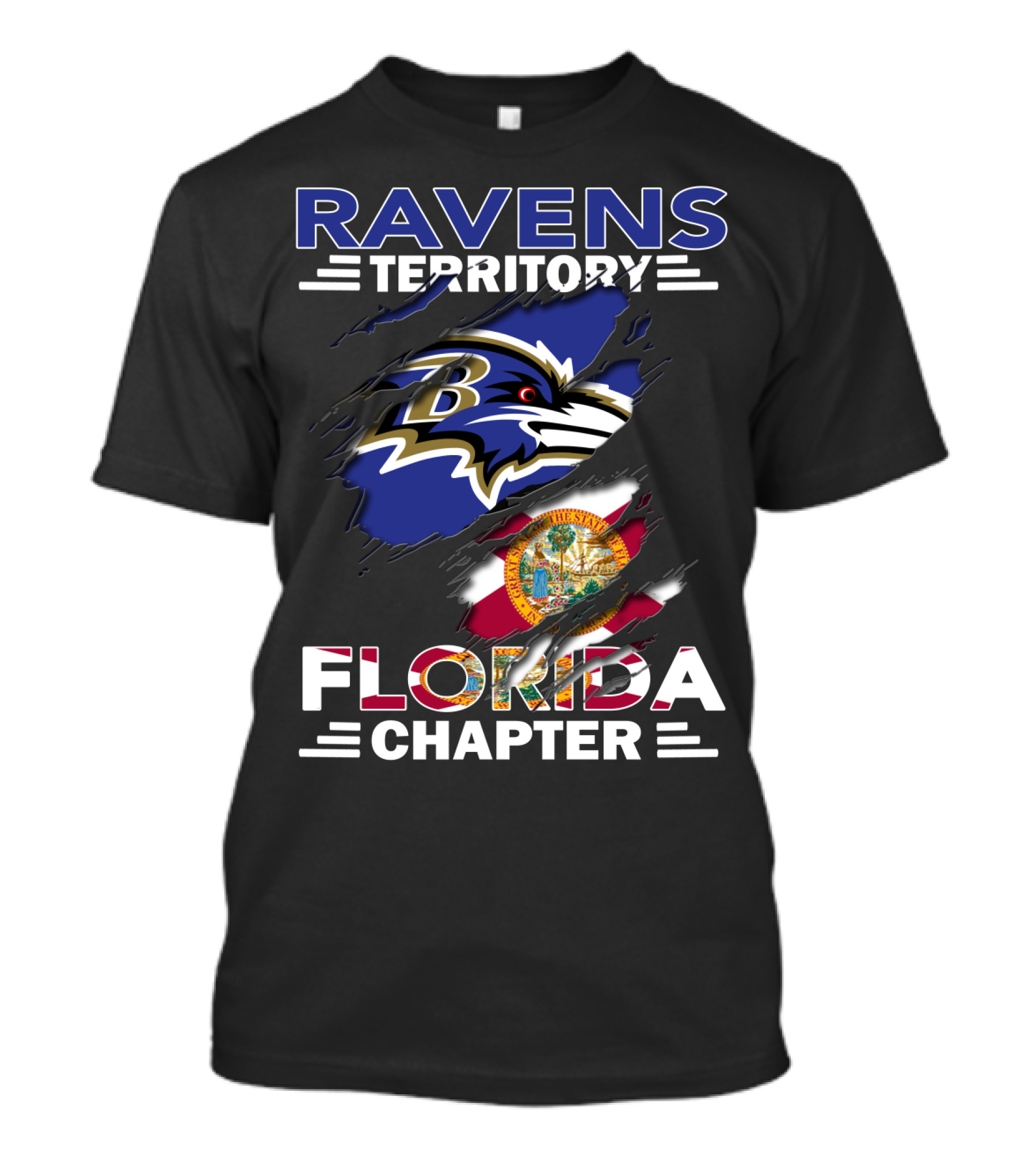 Ravens Territory Florida Chapter Logo With State Flag Elements T-Shirt