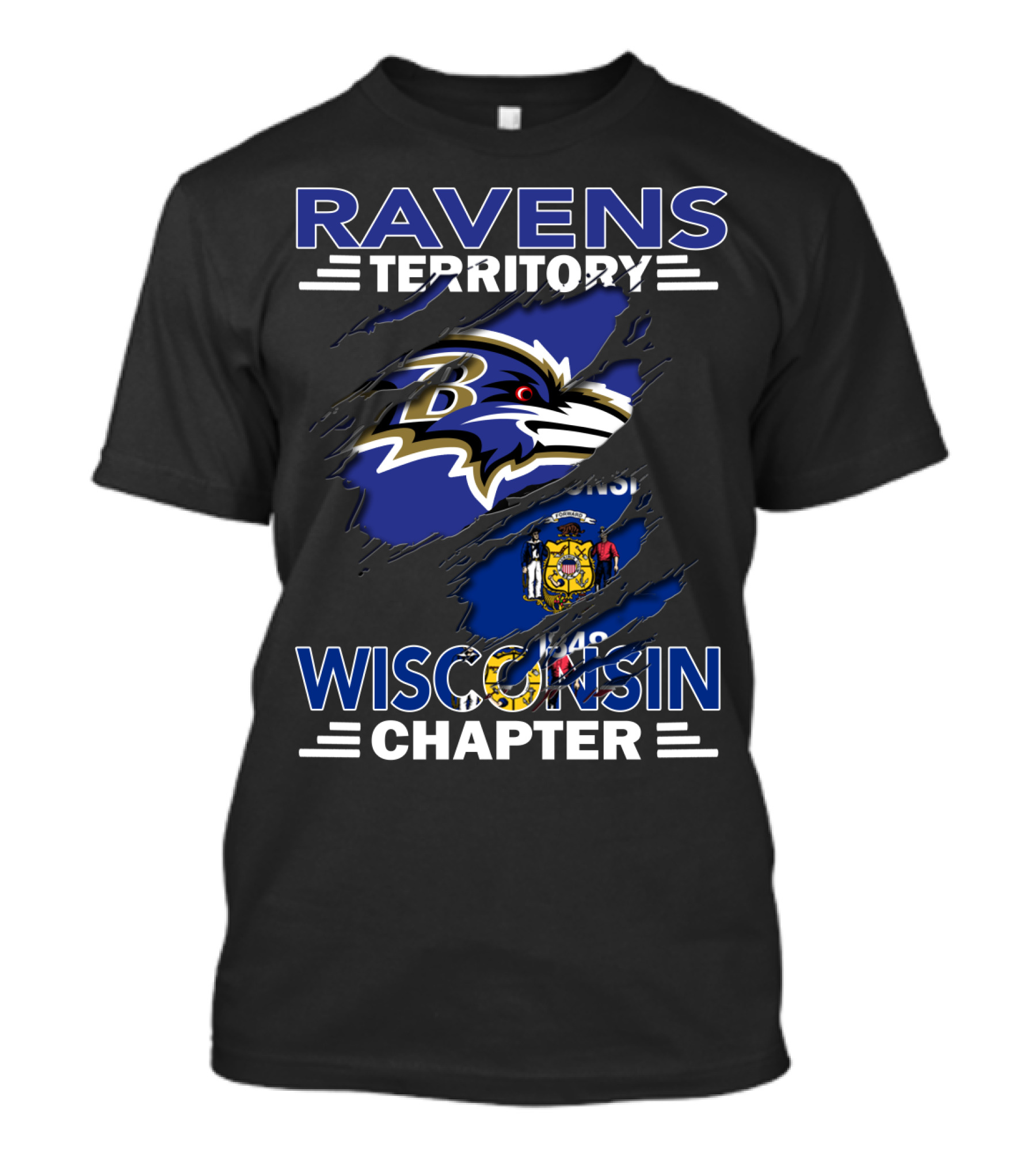 Ravens Territory Wisconsin Chapter Baltimore Ravens Logo Wisconsin Flag T-Shirt
