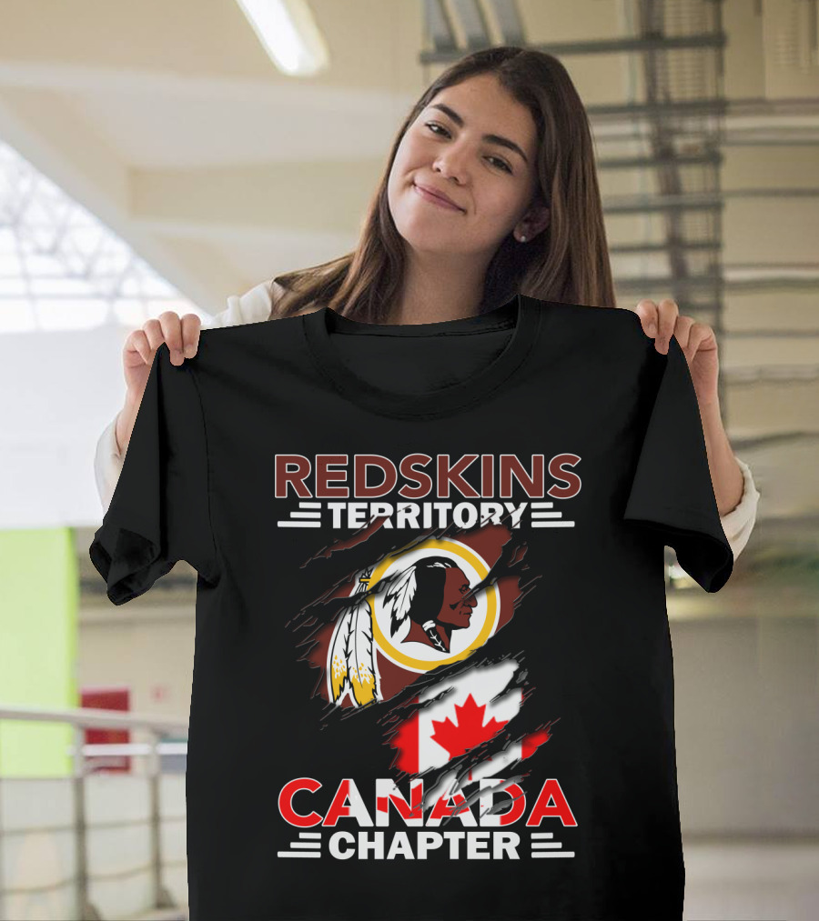 Redskins Territory Canada Chapter Flag Design Featuring Logo And Canadian Flag Elements T-Shirt