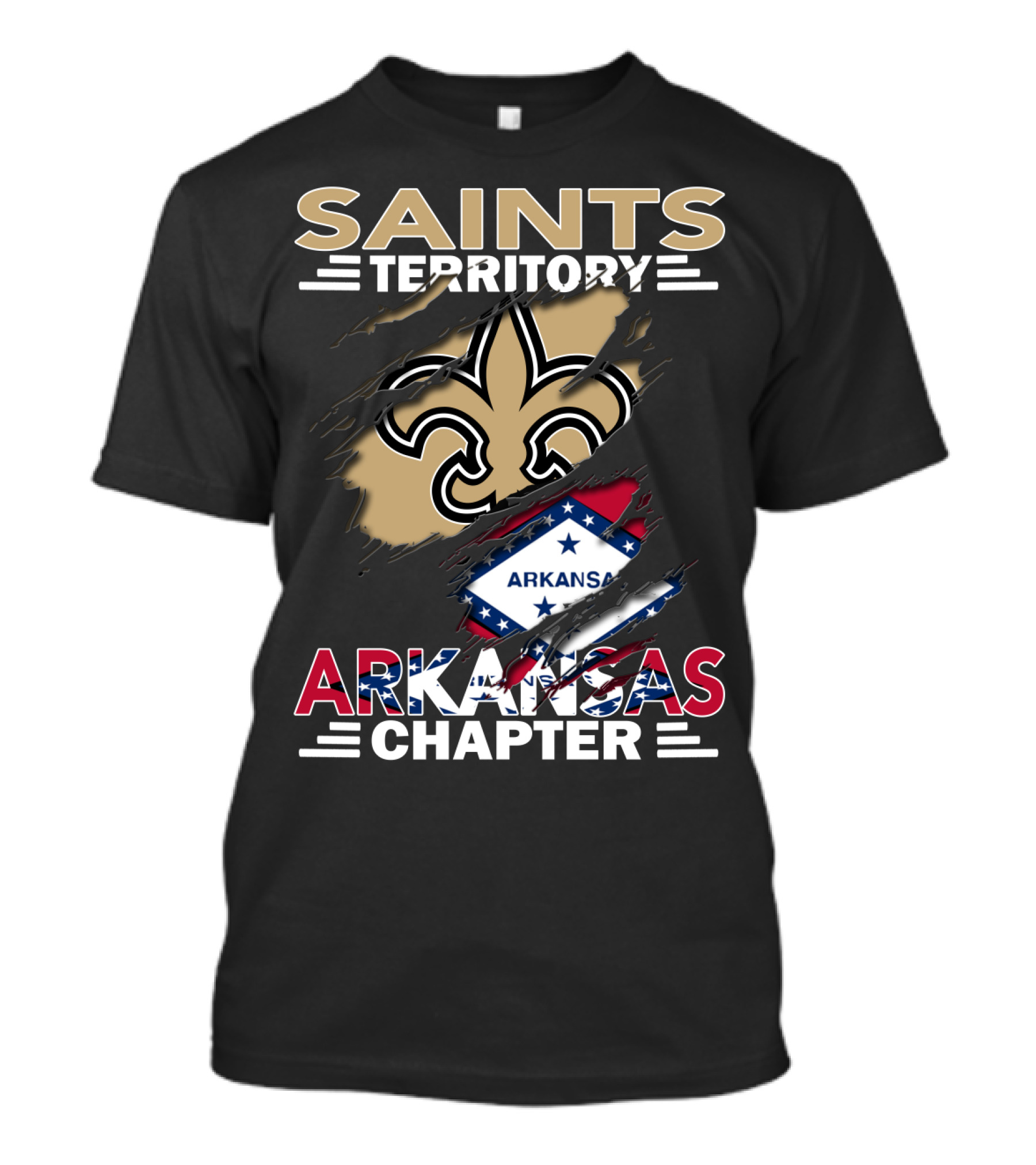 Saints Territory Arkansas Chapter Fleur-de-Lis Icon With State Flag T-Shirt