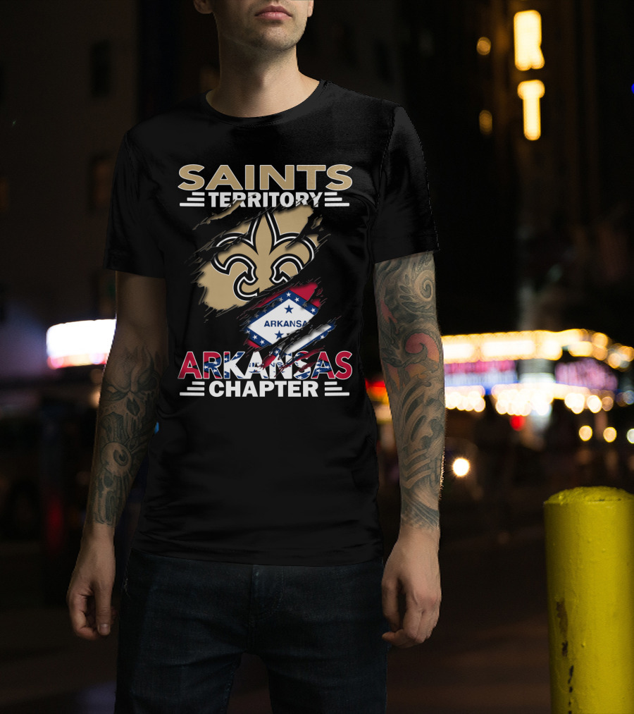 Saints Territory Arkansas Chapter Fleur-de-Lis Icon With State Flag T-Shirt