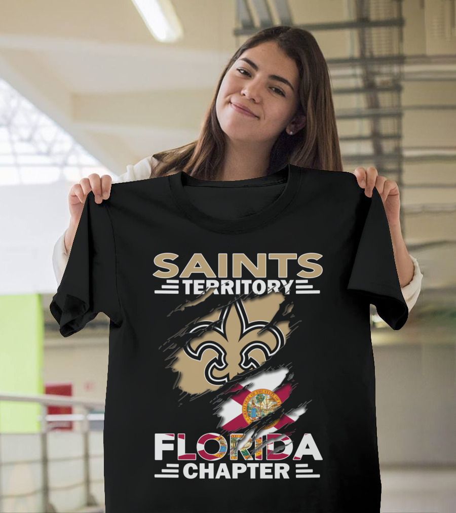 Saints Territory Florida Chapter Fleur-De-Lis Emblem With Florida State Flag T-Shirt
