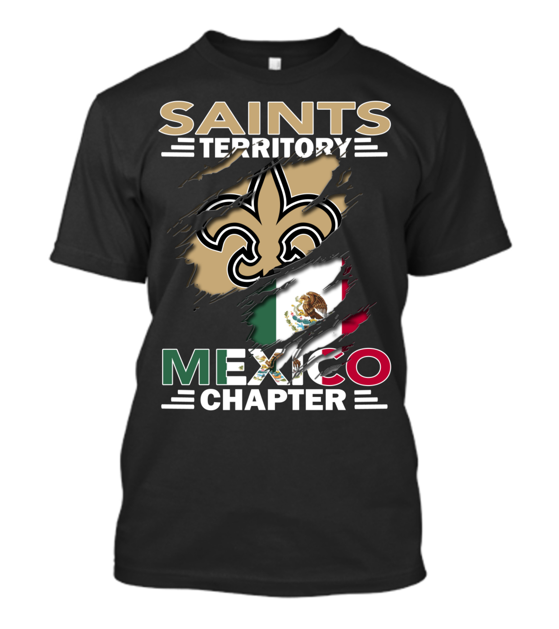 Saints Territory Mexico Chapter Fleur-de-Lis Mexico Flag T-Shirt