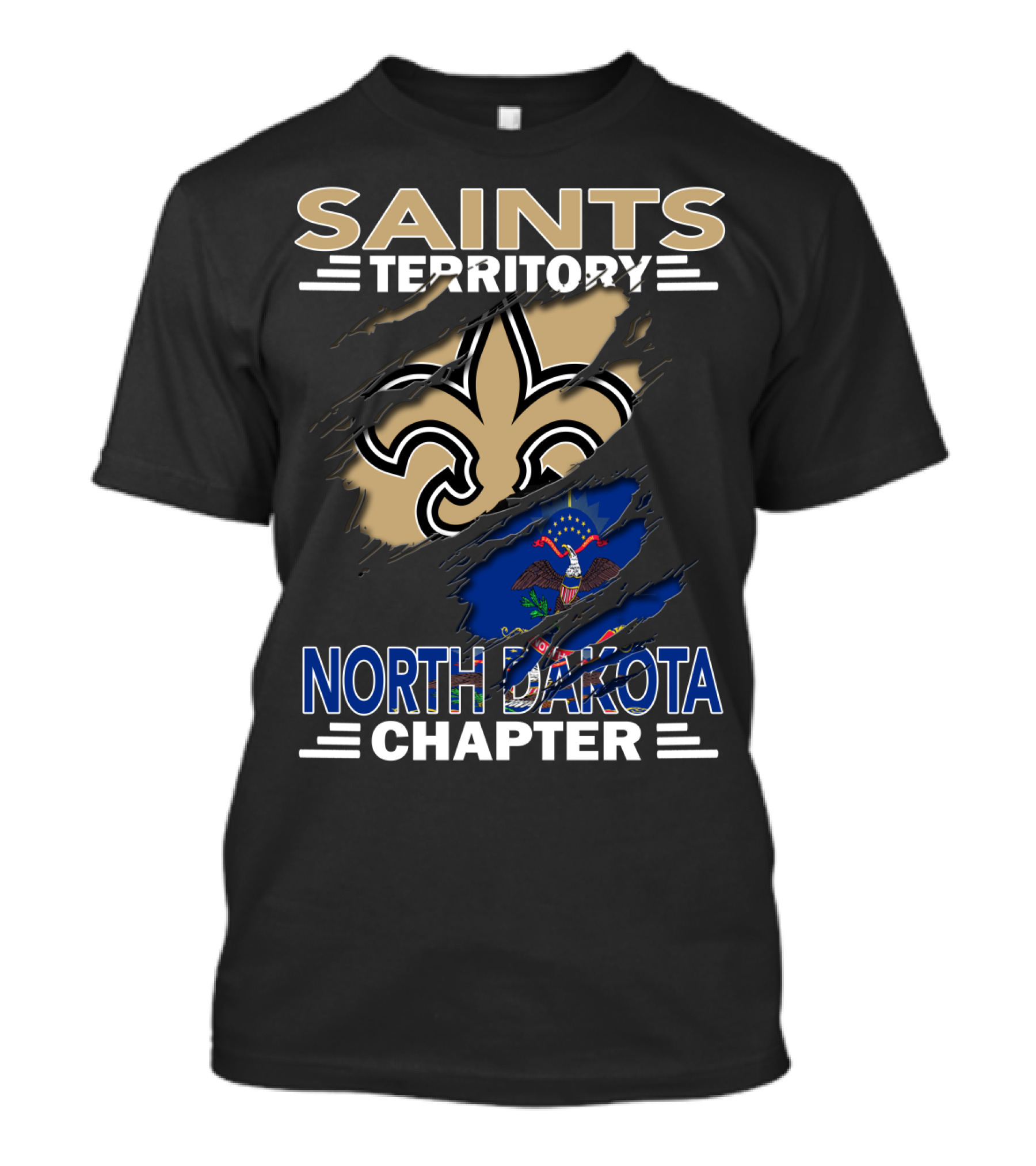 Saints Territory North Dakota Chapter Fleur-de-Lis And State Flag T-Shirt