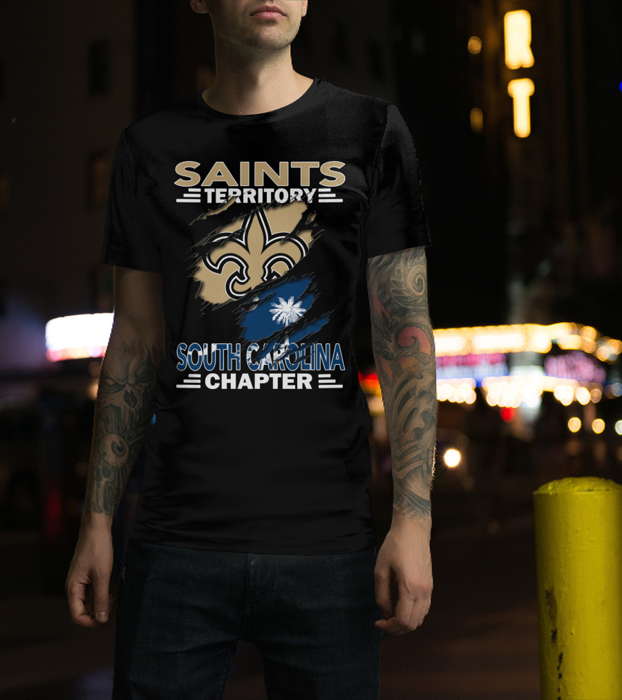 Saints Territory South Carolina Chapter Fleur-de-lis And Palmetto Flag T-Shirt