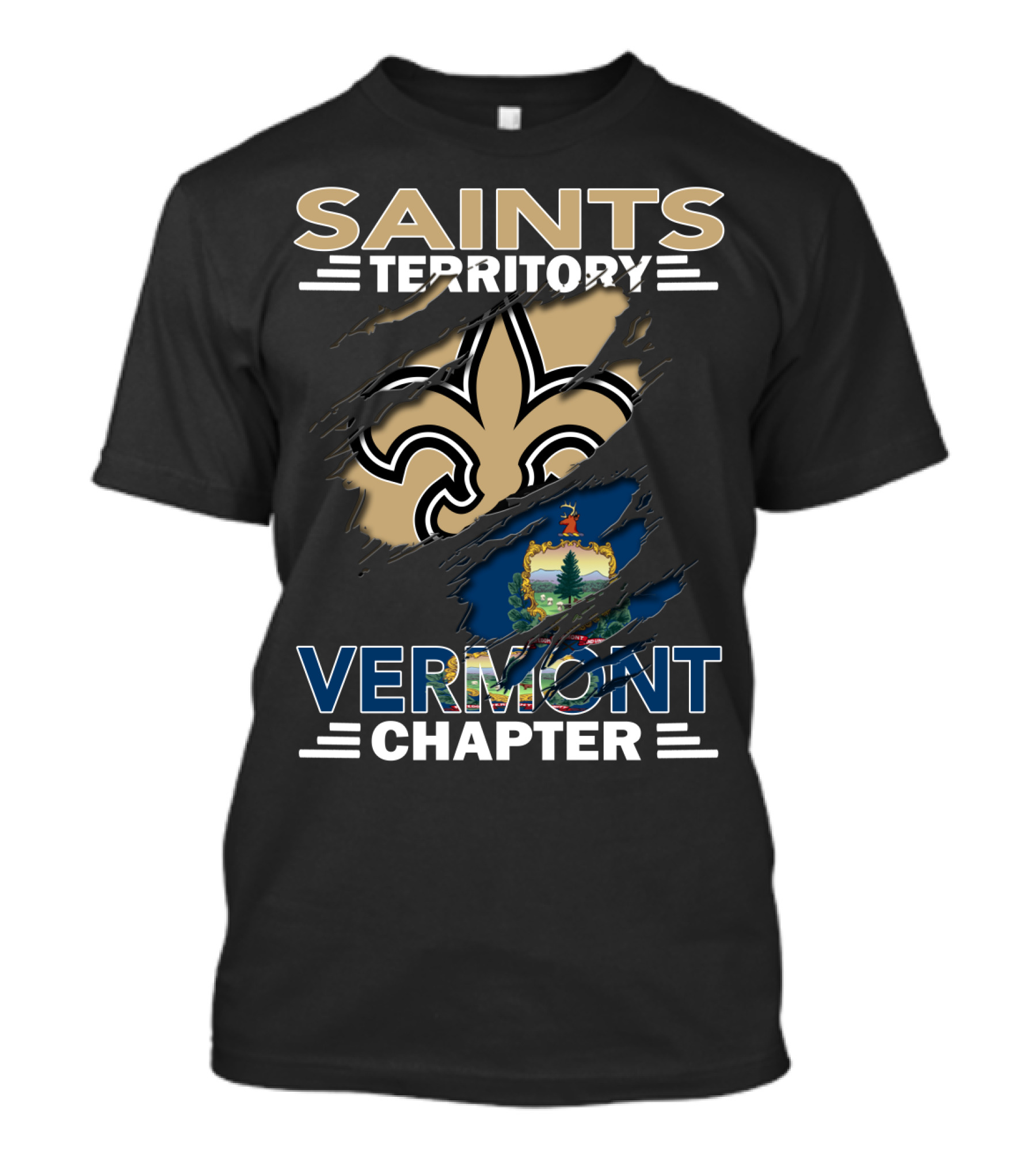 Saints Territory Vermont Chapter Fleur-DE-Lis With State Flag T-Shirt