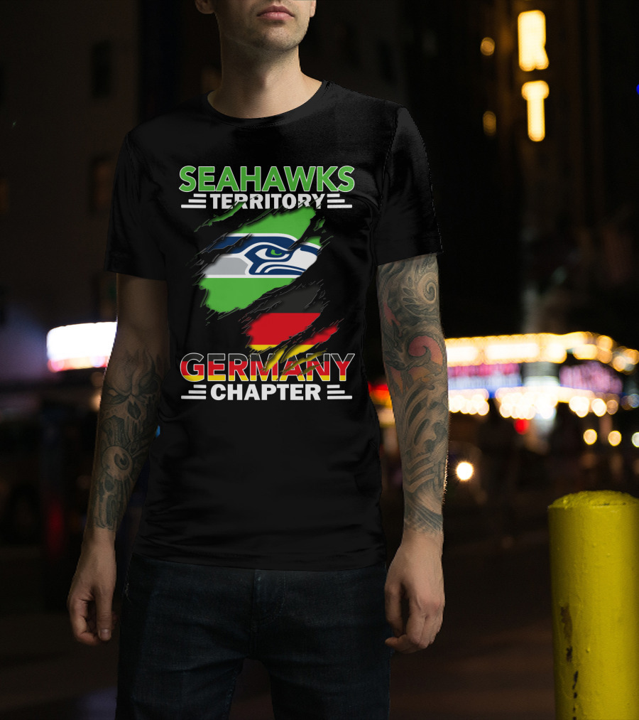 Seahawks Territory Germany Chapter Fan Community Featuring Iconic Team Logo And National Colors T-Shirt