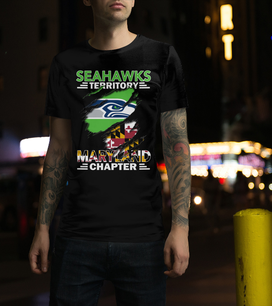Seahawks Territory Maryland Chapter Flag And Logo Integration T-Shirt