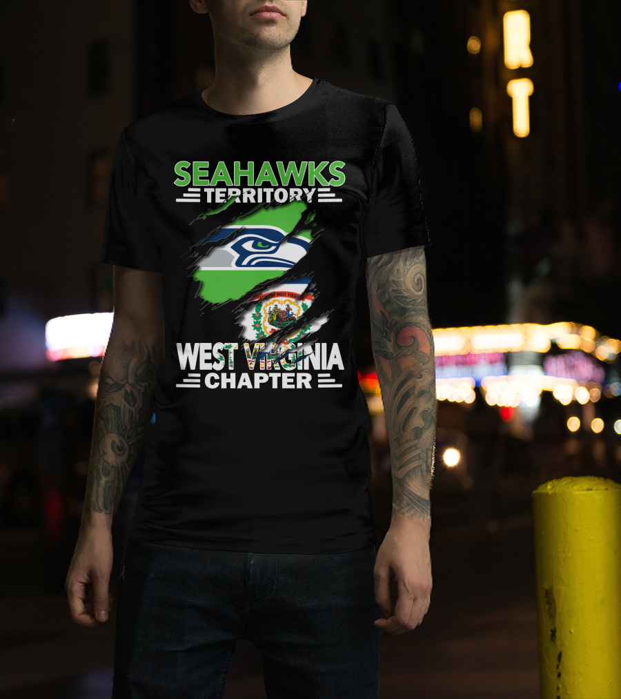 Seahawks Territory West Virginia Chapter With Seahawks Logo And West Virginia State Flag Elements T-Shirt