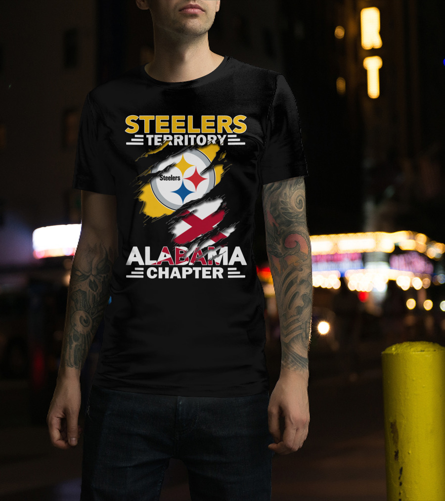 Steelers Territory Alabama Chapter Logo With Steelmark And Alabama Flag Elements T-Shirt