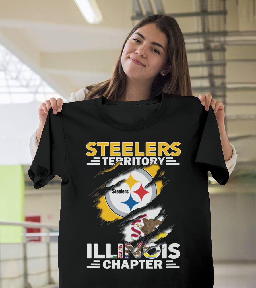 Steelers Territory Illinois Chapter Steelers Logo Illinois Flag Torn Effect T-Shirt