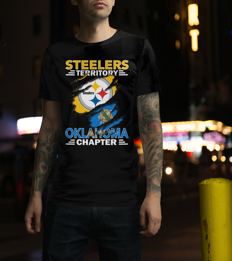 Steelers Territory Oklahoma Chapter Logo With State Flag T-Shirt