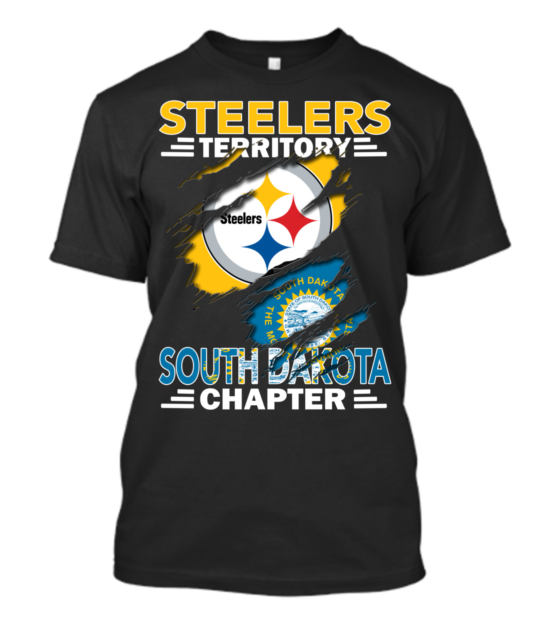 Steelers Territory South Dakota Chapter Ripped Flag T-Shirt
