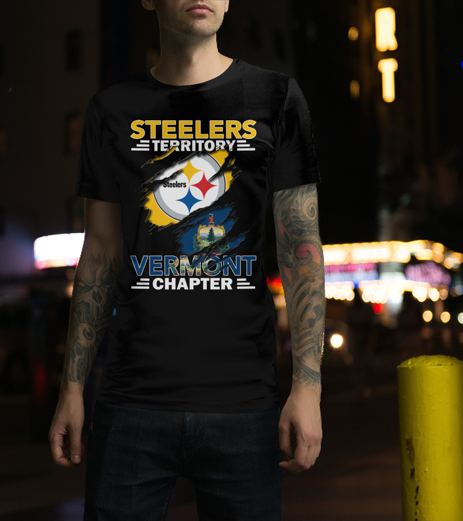 Steelers Territory Vermont Chapter Steelers Logo And Vermont Flag T-Shirt