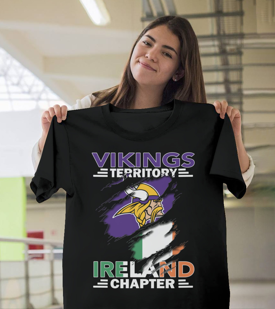 Vikings Territory Ireland Chapter Viking Logo Irish Flag T-Shirt