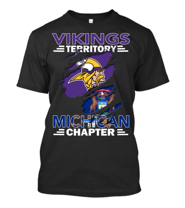 Vikings Territory Michigan Chapter Tattered Flag Emblem T-Shirt
