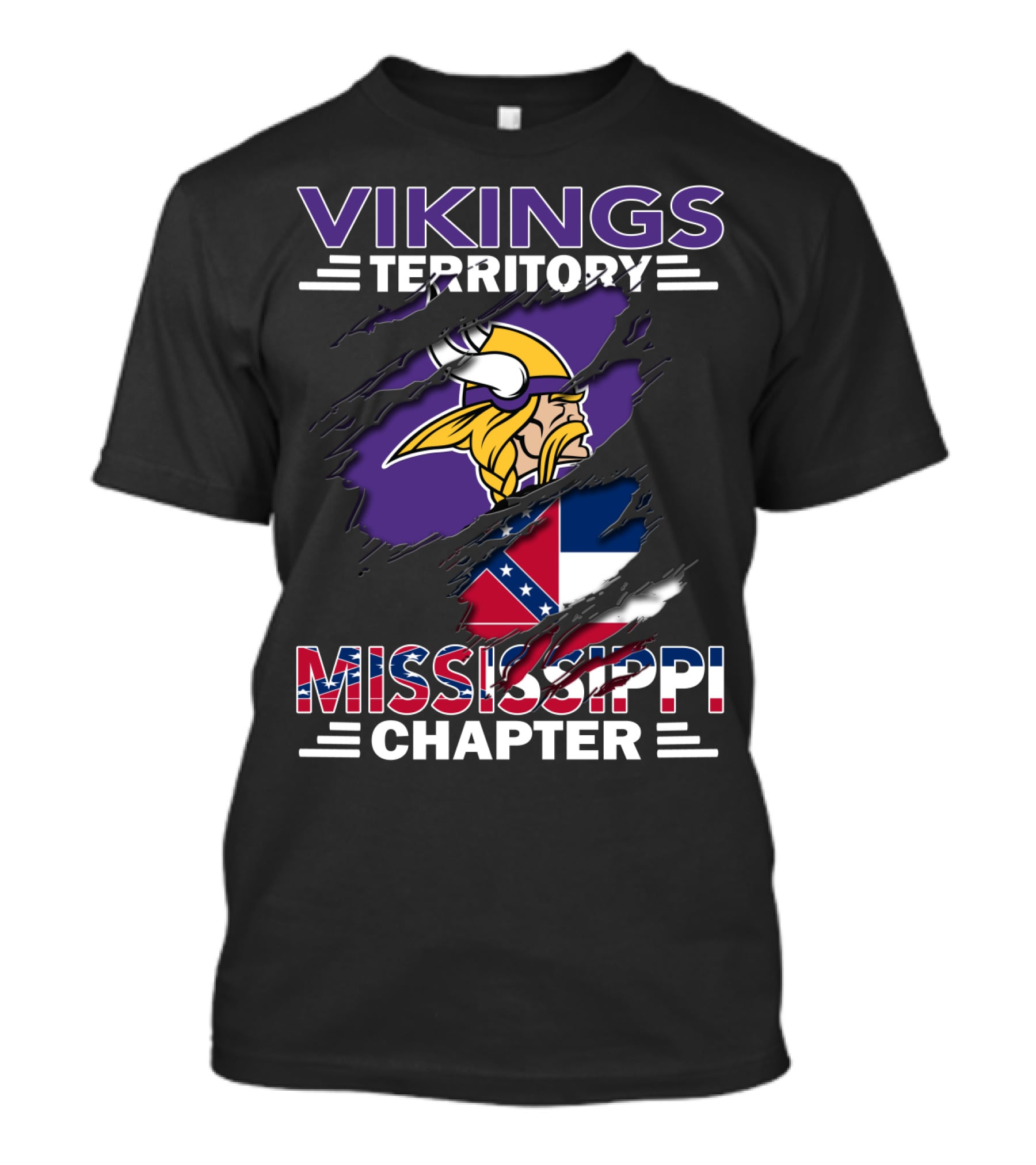 Vikings Territory Mississippi Chapter Nordic Warrior Symbol And Southern Flag Fusion T-Shirt