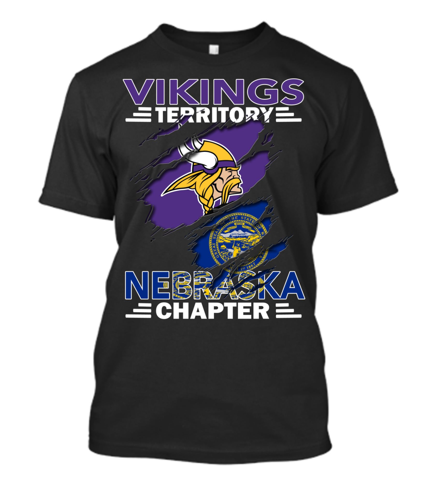 Vikings Territory Nebraska Chapter Viking Logo Nebraska Seal T-Shirt