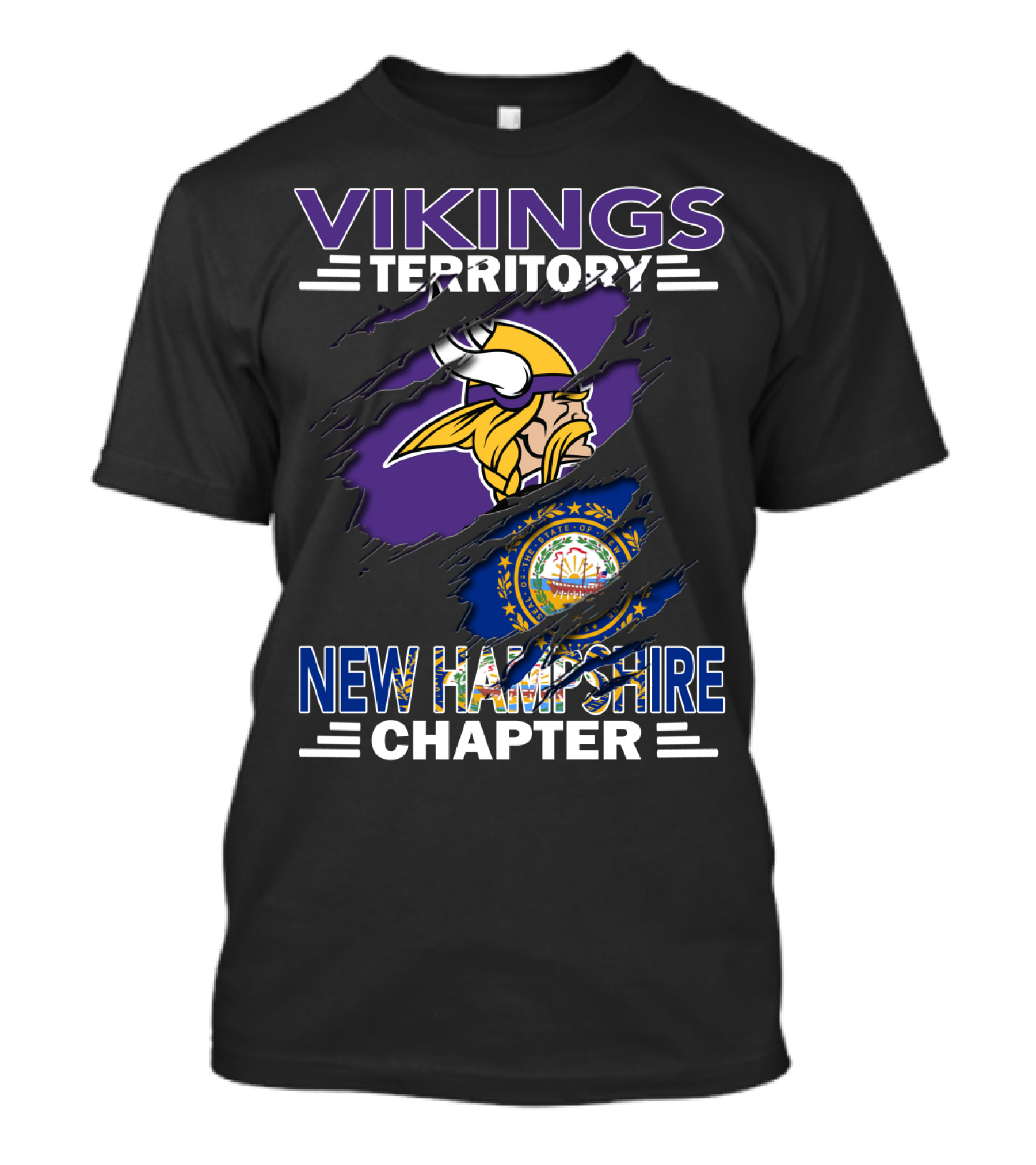 Vikings Territory New Hampshire Chapter Emblem With Viking Helmet And State Seal T-Shirt