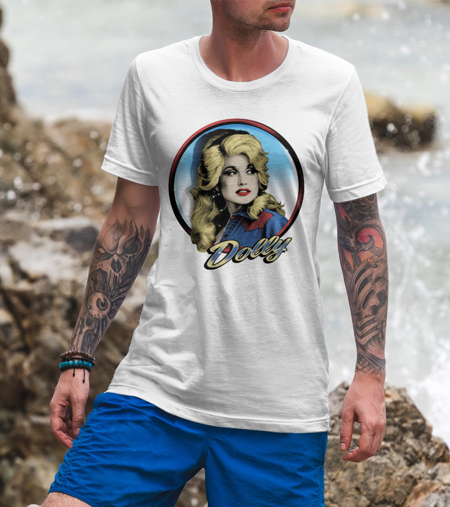 Dolly Parton Retro Portrait Blue Circle T-Shirt