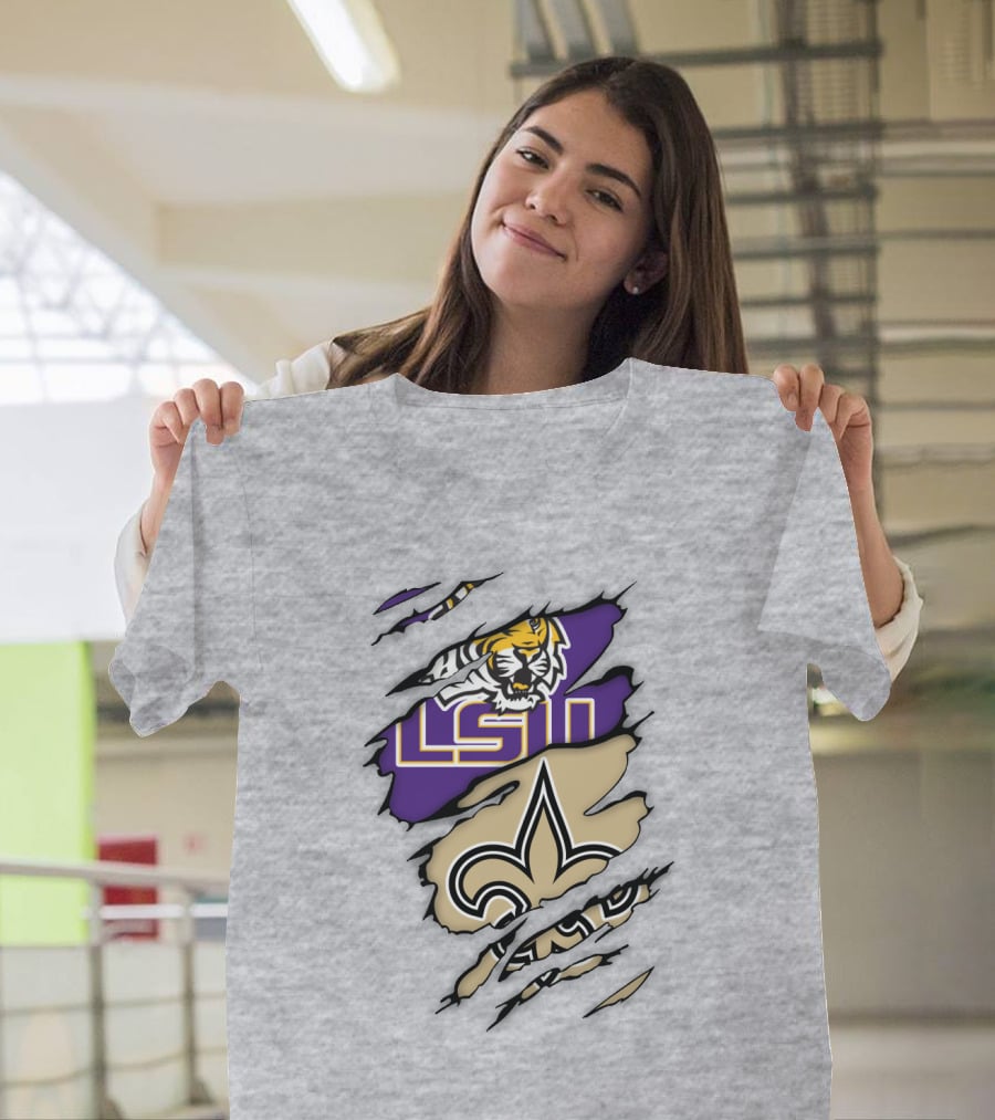 LSU Tigers New Orleans Saints Fleur-de-Lis Torn T-Shirt