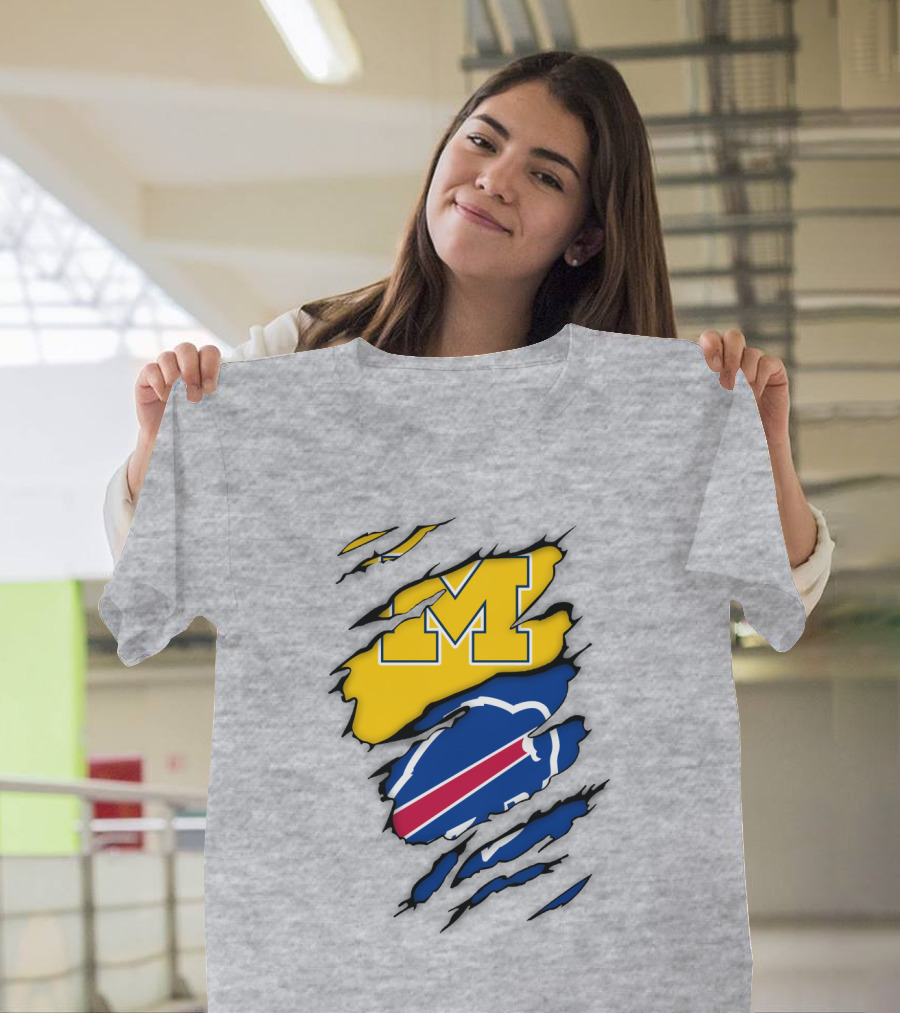 Michigan Wolverines Buffalo Bills Ripped T-Shirt