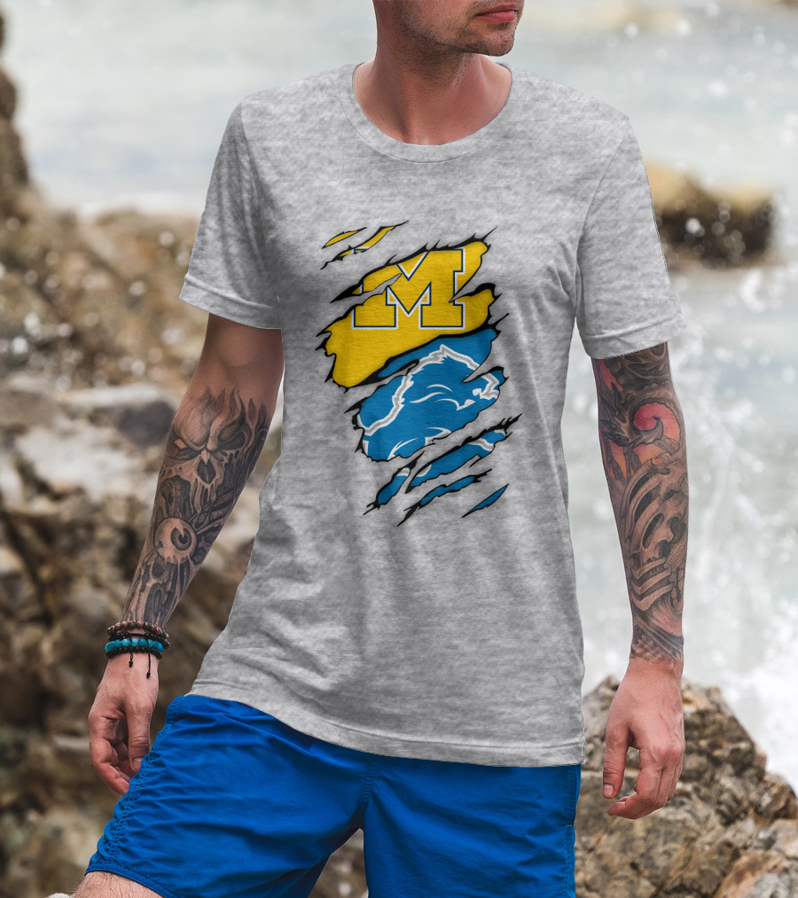 Michigan Wolverines Detroit Lions Crossover T-Shirt