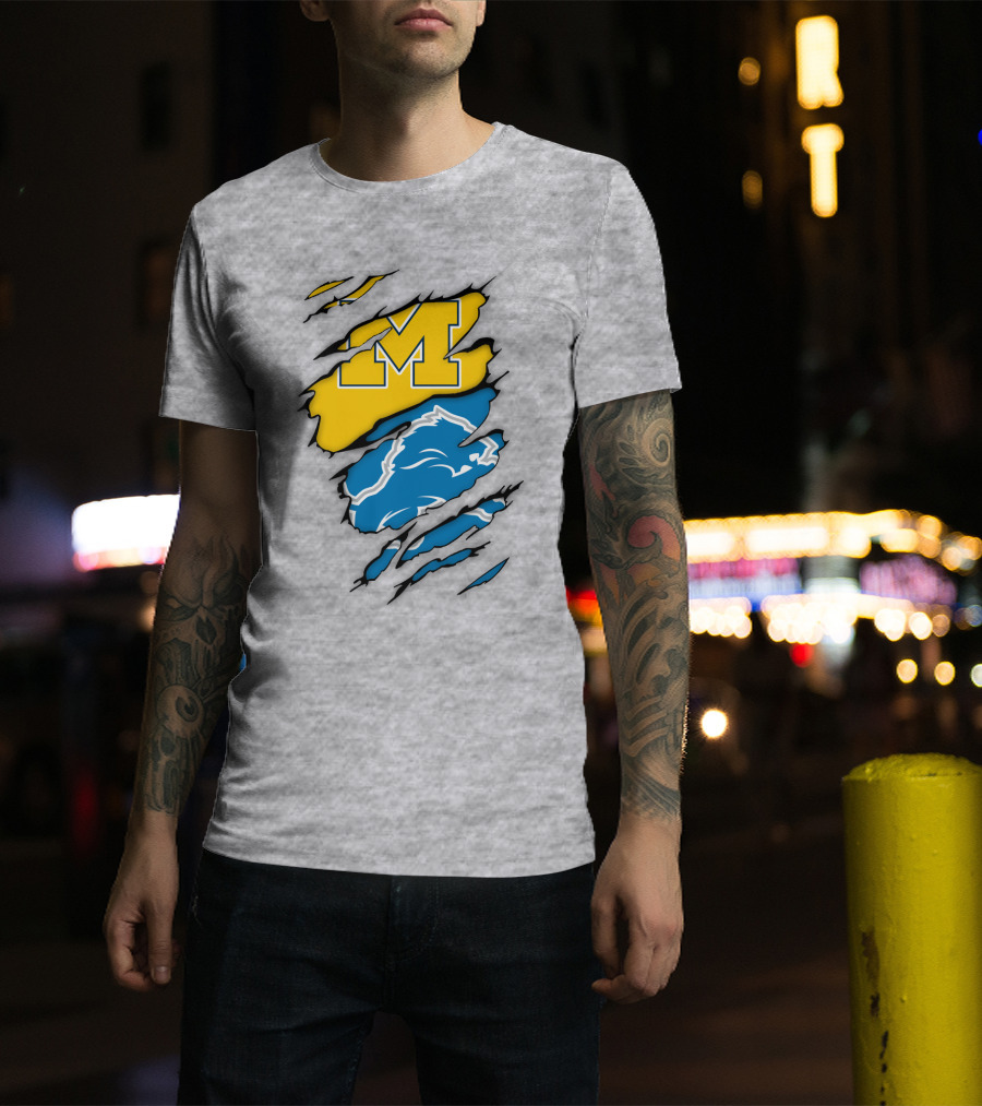 Michigan Wolverines Detroit Lions Crossover T-Shirt
