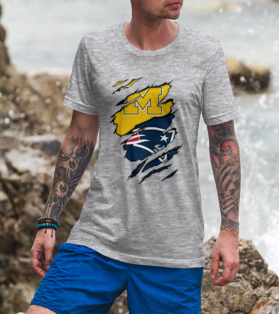 Michigan Wolverines New England Patriots Logo Mashup T-Shirt